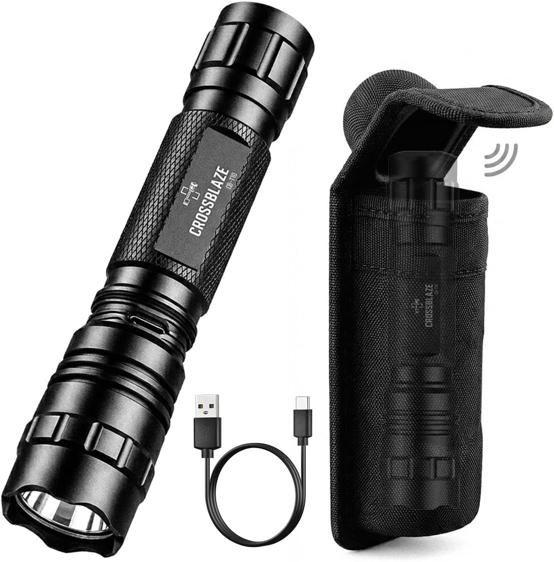 Tactical Flashlight with Silent Magnetic Holster, 1000 Lumens Rechargeable LED Light, USB-C Fast Charging, IP65 Waterproof for Police Duty Belt, Security Patrol & Emergency, CB-T10