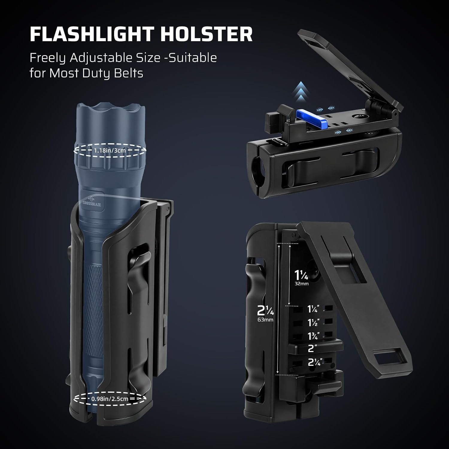 W70 Police Flashlight with Holster, 1100 Lumens Rechargeable LED Flashlight and 360°Rotating Tactical Holster for Law Enforcement and Outdoor