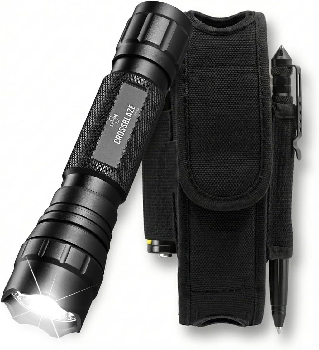 CB-T8 Tactical Flashlight Single Mode 1000 Lumens – High Output LED Torch for Police Duty & Security. Complete Kit with Holster, Tactical Pen, Wall Charger & 2 Rechargeable Power Sources