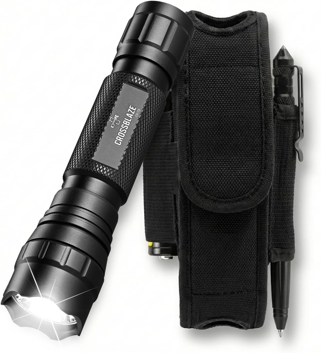CB-T8 Tactical Flashlight Single Mode 1000 Lumens – High Output LED Torch for Police Duty & Security. Complete Kit with Holster, Tactical Pen, Wall Charger & 2 Rechargeable Power Sources