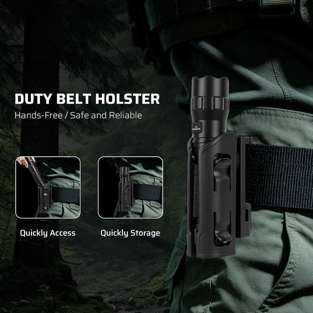 W70 Police Flashlight with Holster, 1100 Lumens Rechargeable LED Flashlight and 360°Rotating Tactical Holster for Law Enforcement and Outdoor