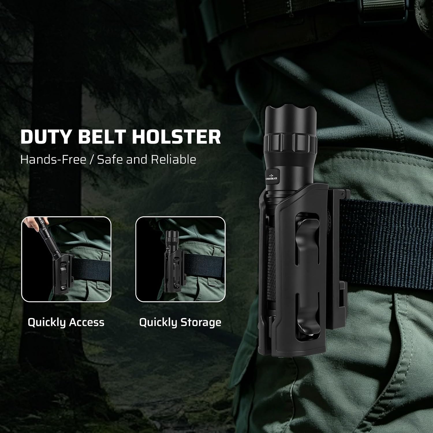 W70 Police Flashlight with Holster, 1100 Lumens Rechargeable LED Flashlight and 360°Rotating Tactical Holster for Law Enforcement and Outdoor