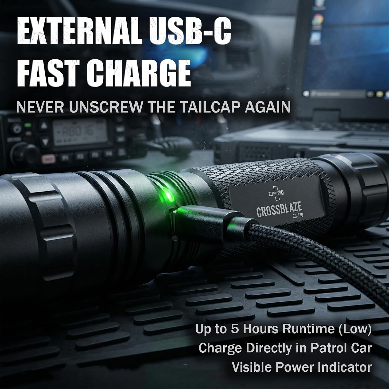 Tactical Flashlight with Silent Magnetic Holster, 1000 Lumens Rechargeable LED Light, USB-C Fast Charging, IP65 Waterproof for Police Duty Belt, Security Patrol & Emergency, CB-T10