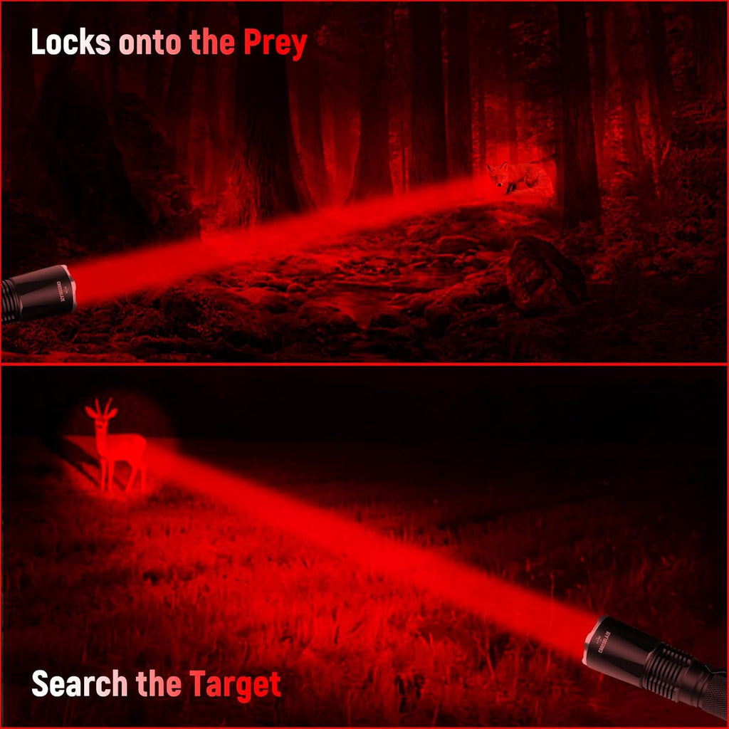 Rechargeable Red Light Flashlight, Long Range 984 FT Super Bright Light for Coyote Hunting, Astronomy and Night Observation ProC80-R (Red)