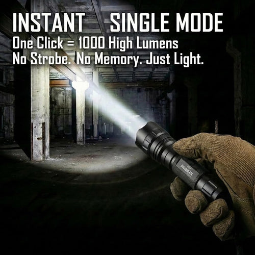 CB-T8 Tactical Flashlight Single Mode 1000 Lumens – High Output LED Torch for Police Duty & Security. Complete Kit with Holster, Tactical Pen, Wall Charger & 2 Rechargeable Power Sources