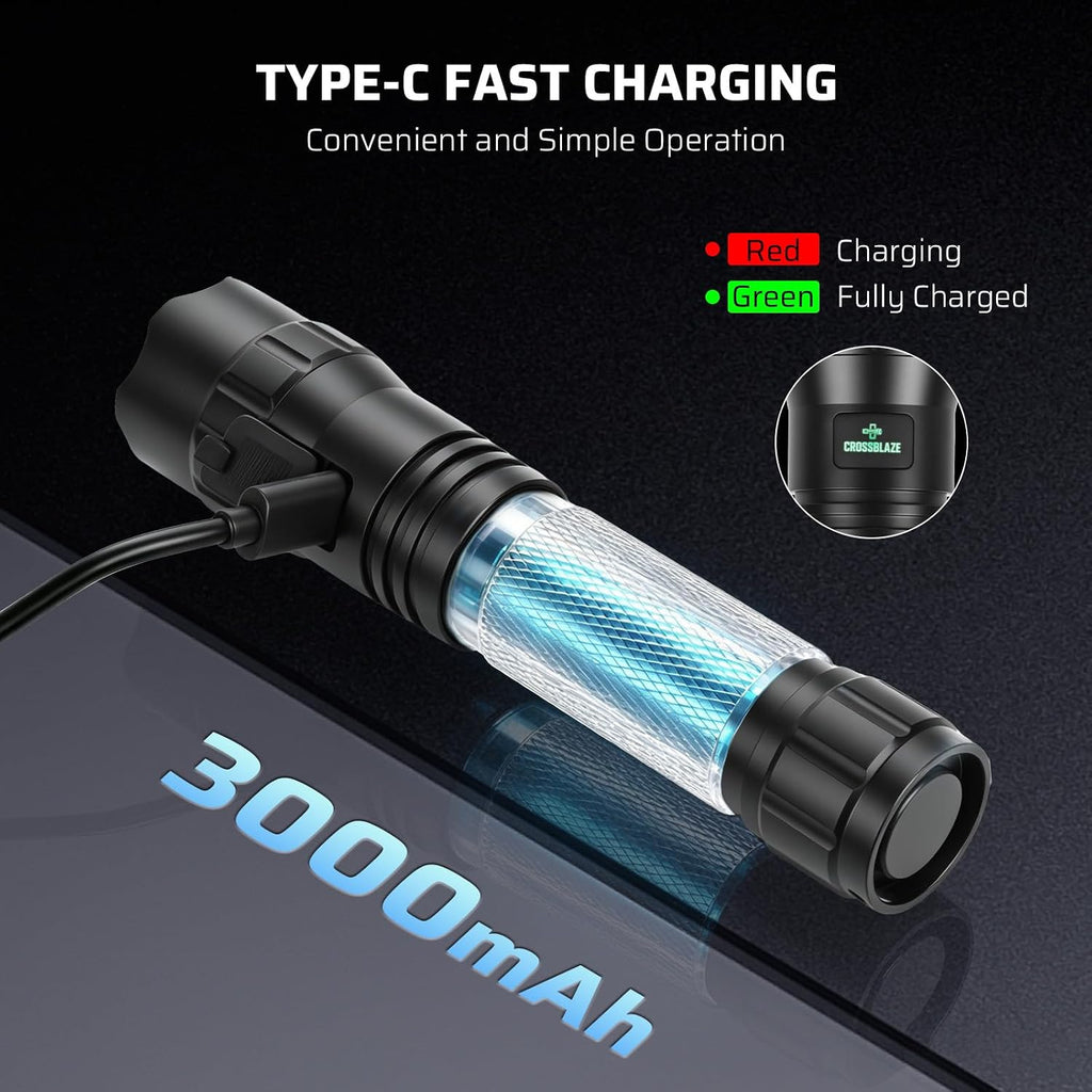 W70 Police Flashlight with Holster, 1100 Lumens Rechargeable LED Flashlight and 360°Rotating Tactical Holster for Law Enforcement and Outdoor