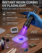395-405nm UV Flashlight, Zoomable Black Light for Resin Curing | Pet urine detector light for carpets and upholstery, UV leak detection light for A/C dye, & scorpion hunting and hotel checks
