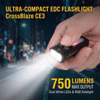 CE3 Rechargeable Keychain Flashlight, 750 Lumens Mini EDC Flashlight with RGB Side Light, Magnetic Base, Pocket Clip and USB-C Charging, Compact Work Light for Camping and Emergency