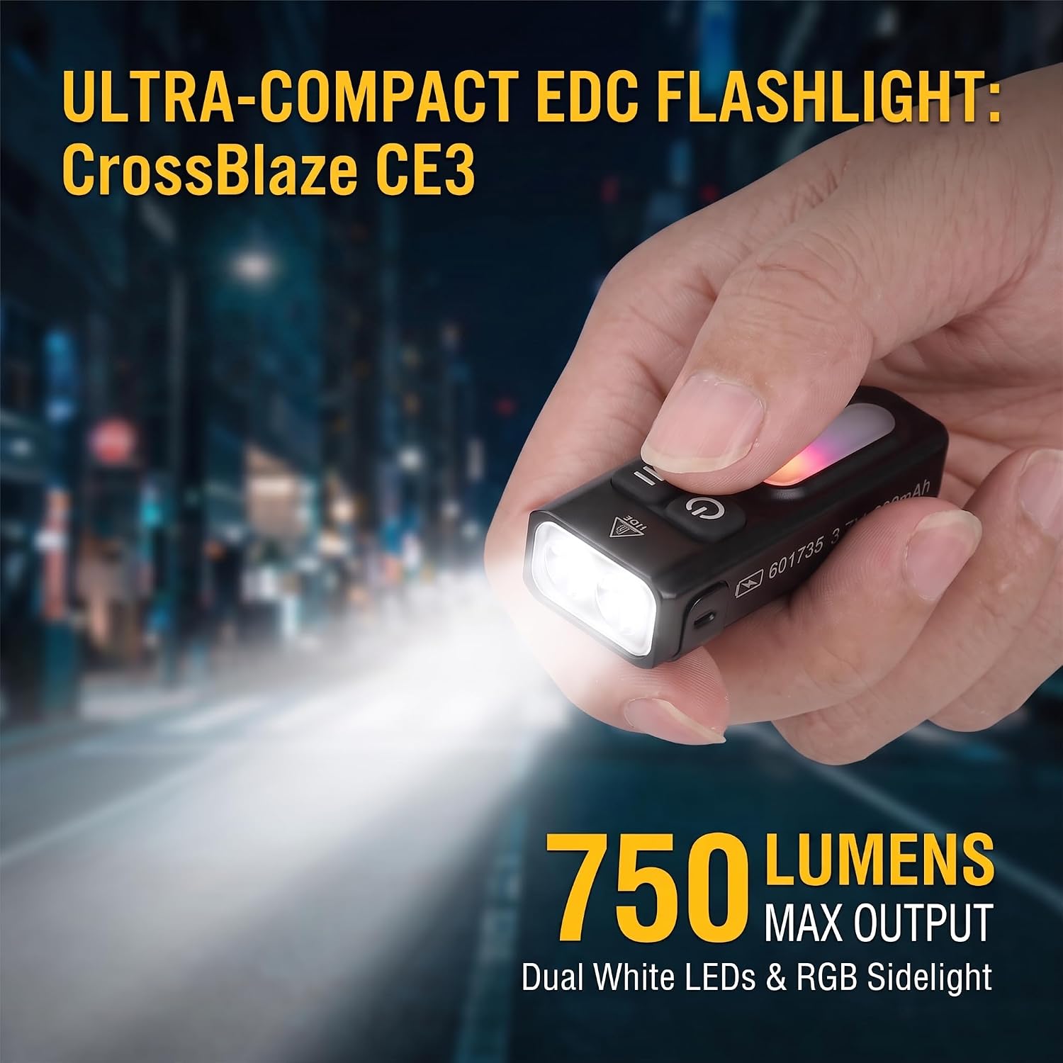 CE3 Rechargeable Keychain Flashlight, 750 Lumens Mini EDC Flashlight with RGB Side Light, Magnetic Base, Pocket Clip and USB-C Charging, Compact Work Light for Camping and Emergency