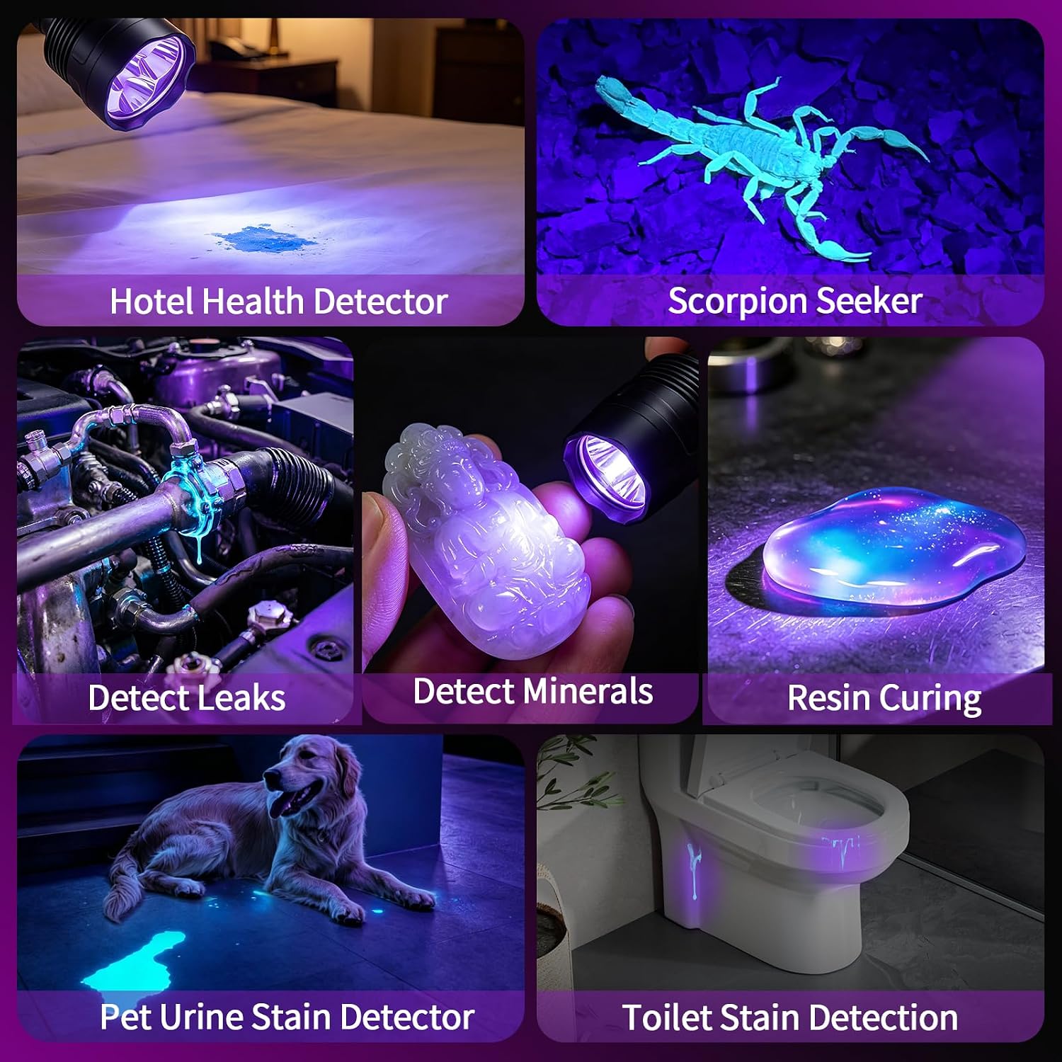395nm UV Flashlight, High-Power Triple LEDs Long-Lasting Black Light for Pet Urine Detection, Resin Curing & Scorpion Finding