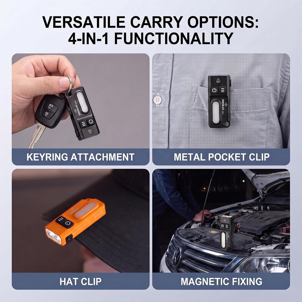 CE3 Rechargeable Keychain Flashlight, 750 Lumens Mini EDC Flashlight with RGB Side Light, Magnetic Base, Pocket Clip and USB-C Charging, Compact Work Light for Camping and Emergency