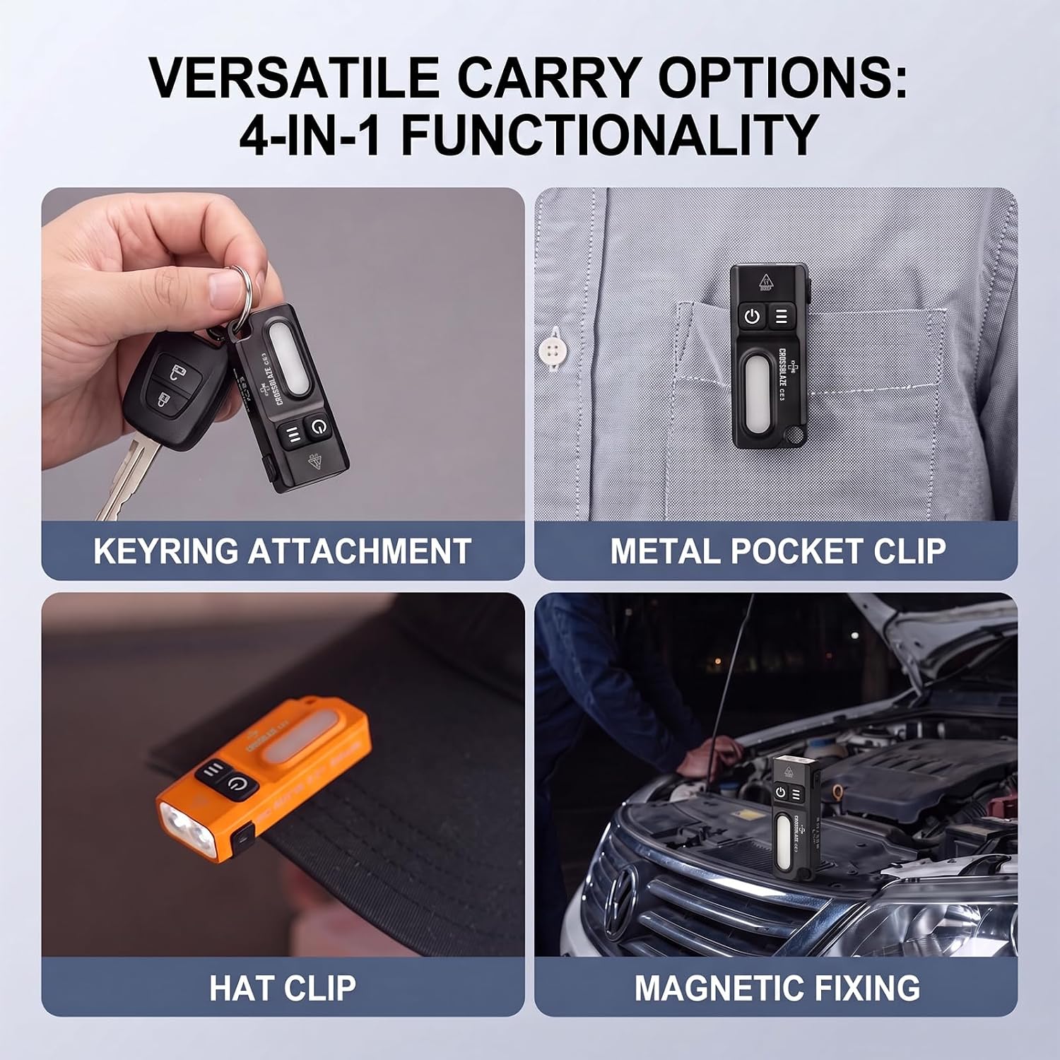 CE3 Rechargeable Keychain Flashlight, 750 Lumens Mini EDC Flashlight with RGB Side Light, Magnetic Base, Pocket Clip and USB-C Charging, Compact Work Light for Camping and Emergency